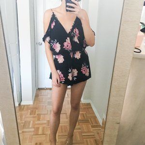 Charlotte Russe Cut Out Floral Black Romper